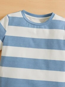 SHEIN Young Boy Casual Loose-Fit Comfortable Striped Short Sleeve Top - Blue and White - View 4