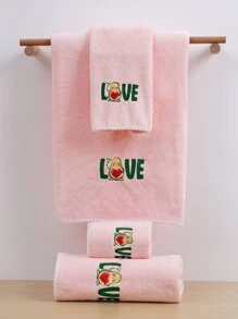 1條珊瑚絨情侶浴巾,繡有“愛”字,柔軟吸水,適用於沐浴巾或手巾 - 粉色 - 查看 2