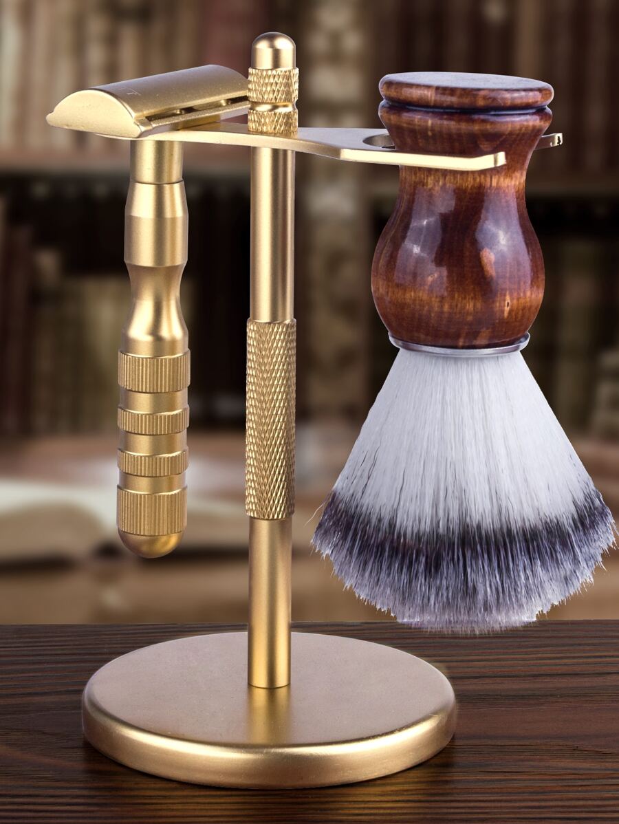 Hombres 1 pieza Maquinilla de afeitar barba estante - Dorado - Ver 1