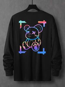 Manfinity Roghcode 男士反光小熊印花T恤 - 黑色 - 查看 1