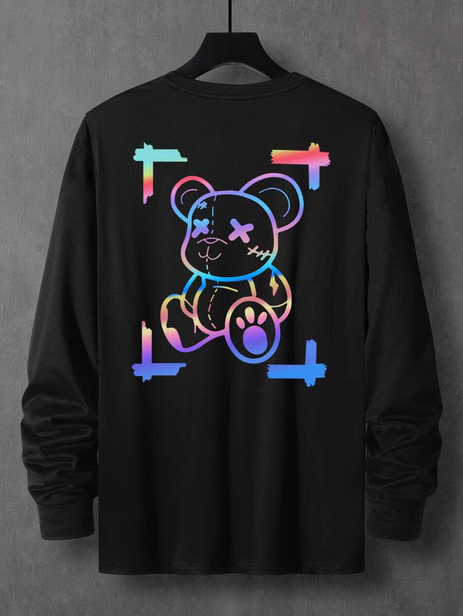 Manfinity Roghcode 男士反光小熊印花T恤 - 黑色 - 查看 1