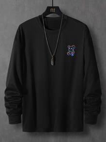 Manfinity Roghcode 男士反光小熊印花T恤 - 黑色 - 查看 2