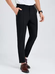 Manfinity Mode Men Solid Slant Pocket Suit Trousers - Black - View 4