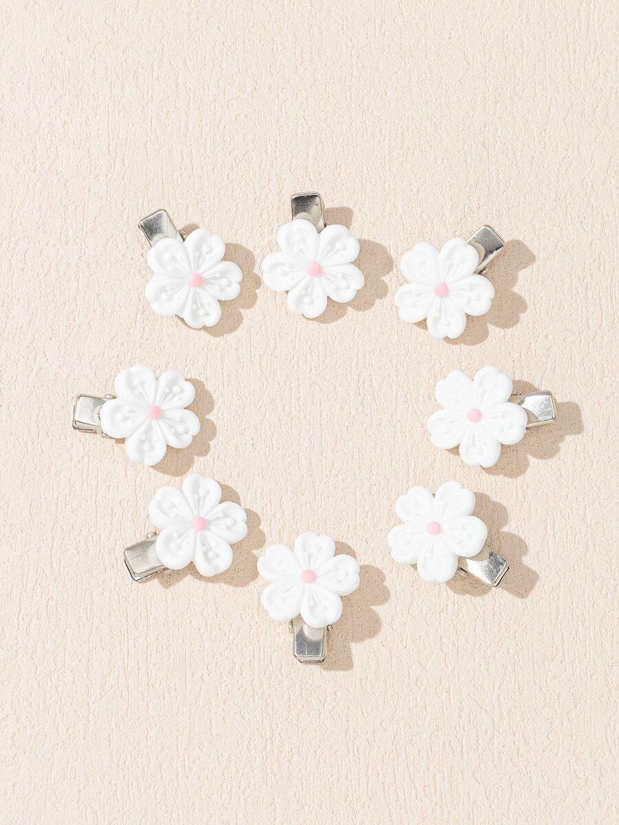 Bộ 8 kẹp tóc họa tiết hoa cá sấu - trắng - Xem 1