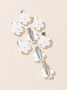 Bộ 8 kẹp tóc họa tiết hoa cá sấu - trắng - Xem 3