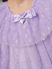 Tween Girls Bow Front Ruffle Hem Mesh Overlay Dress - Purple - View 6