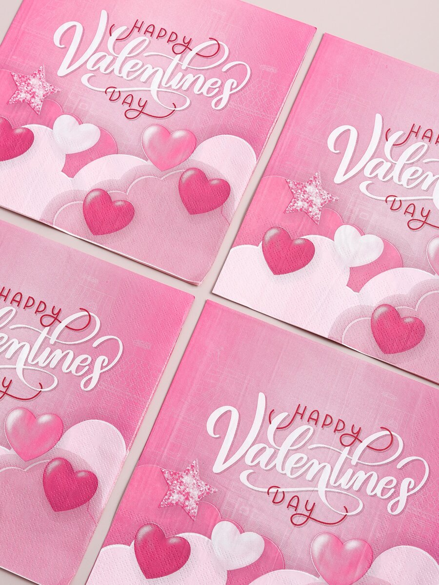 20pcs Valentine's Day Heart Pattern Disposable Napkin - Multicolor - View 1