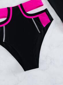 Colorblock Zip Front Cut Out Bikini Set Summer Beach - Multicolor - View 5