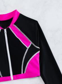 Colorblock Zip Front Cut Out Bikini Set Summer Beach - Multicolor - View 6