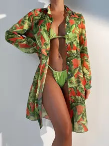 Summer Tropical Print Kimono - Multicolor - View 1