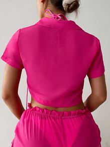Plain Button Front Kimono - Hot Pink - View 2