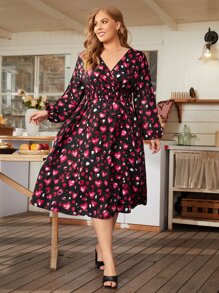 SHEIN Clasi Vestido con estampado de manga farol - Multicolor - Ver 3