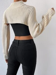 SHEIN Essnce Jersey de cuello alto de espalda abierta súper crop sin top de tirantes - Beis - Ver 2