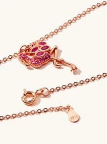 方晶鋯石裝飾火烈鳥吊飾銀項鍊 - 玫瑰金 - 查看 5