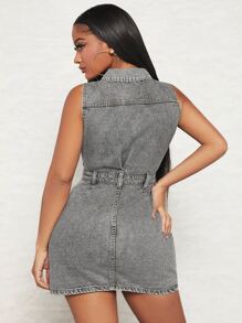 SHEIN SXY Button Front Denim Dress - Grey - View 2