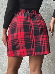 Celure Plus Plaid Print Button Detail Skirt - Multicolor - View 2