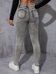 Slant Pocket Skinny Jeans - Grey - View 2