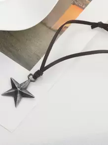 1 件几何皮绳五角星项链，时尚复古珠宝，适合女性日常佩戴