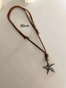 1 件几何皮绳五角星项链，时尚复古珠宝，适合女性日常佩戴