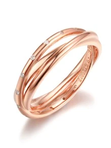 Cubic Zirconia Decor Silver Wedding Band - Rose Gold - View 1