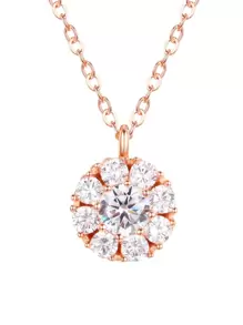 Cubic Zirconia Round Charm Silver Necklace - Rose Gold - View 1