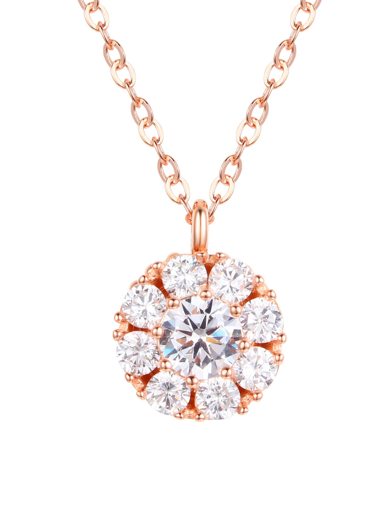 Cubic Zirconia Round Charm Silver Necklace - Rose Gold - View 1