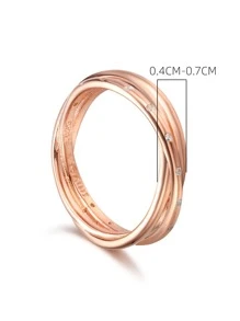 Cubic Zirconia Decor Silver Wedding Band - Rose Gold - View 6