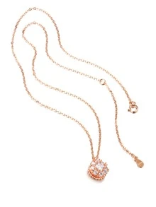 Cubic Zirconia Round Charm Silver Necklace - Rose Gold - View 2