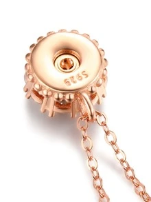 Cubic Zirconia Round Charm Silver Necklace - Rose Gold - View 3