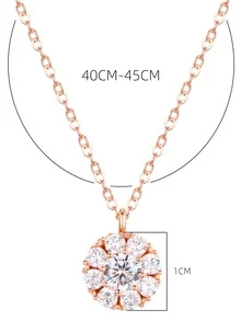 Cubic Zirconia Round Charm Silver Necklace - Rose Gold - View 5