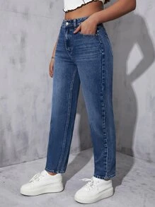 High Waist Mom Fit Jeans - Dark Wash - View 4