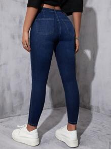 High Waist Skinny Jeans - Dark Wash - View 3