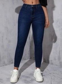 High Waist Skinny Jeans - Dark Wash - View 5