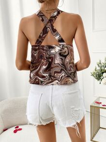 SHEIN Essnce All Over Print Draped Collar Halter Top - Multicolor - View 2