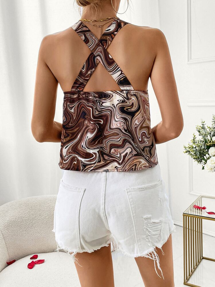 SHEIN Essnce 滿版圖案垂領掛脖上衣 - 彩色 - 查看 2