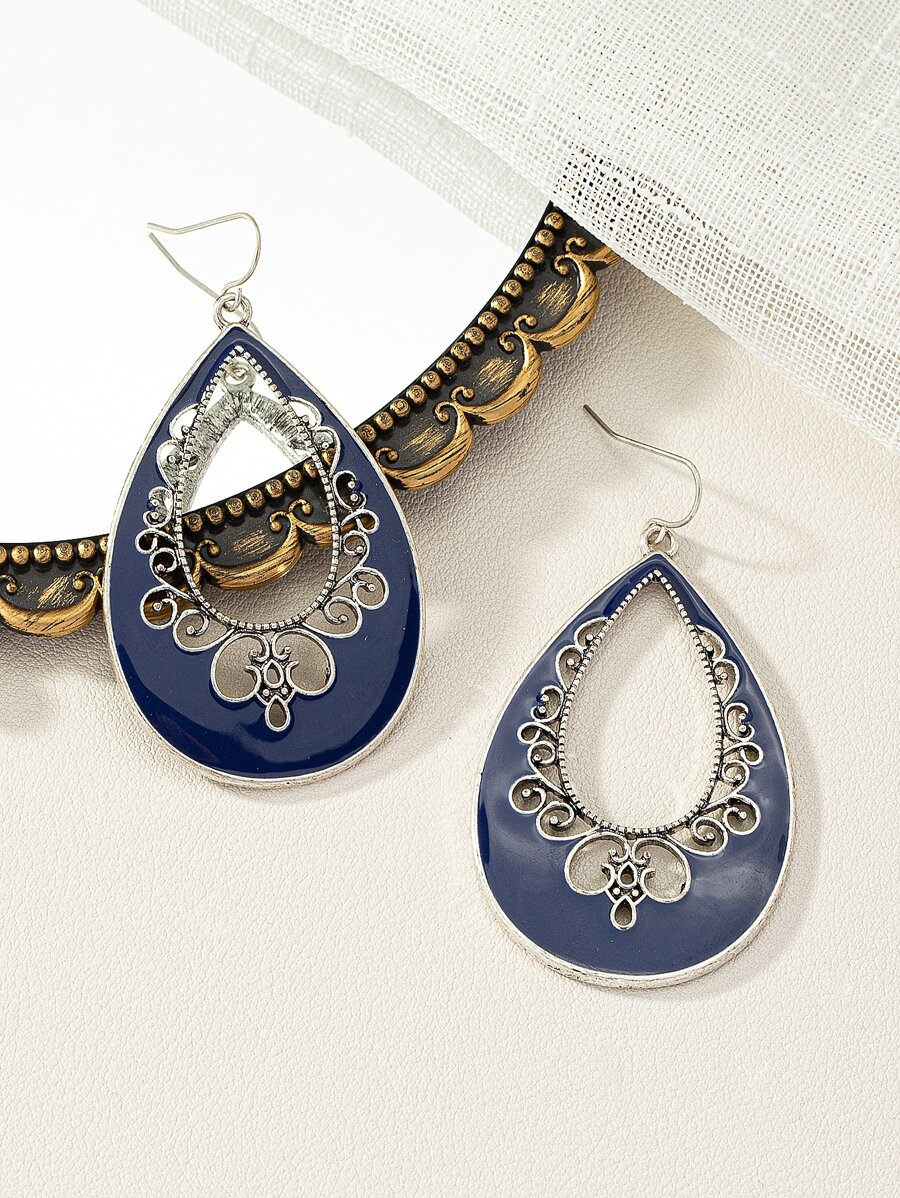 1對女士時尚藍色油滴式古董水滴式耳環 - 彩色 - 查看 1