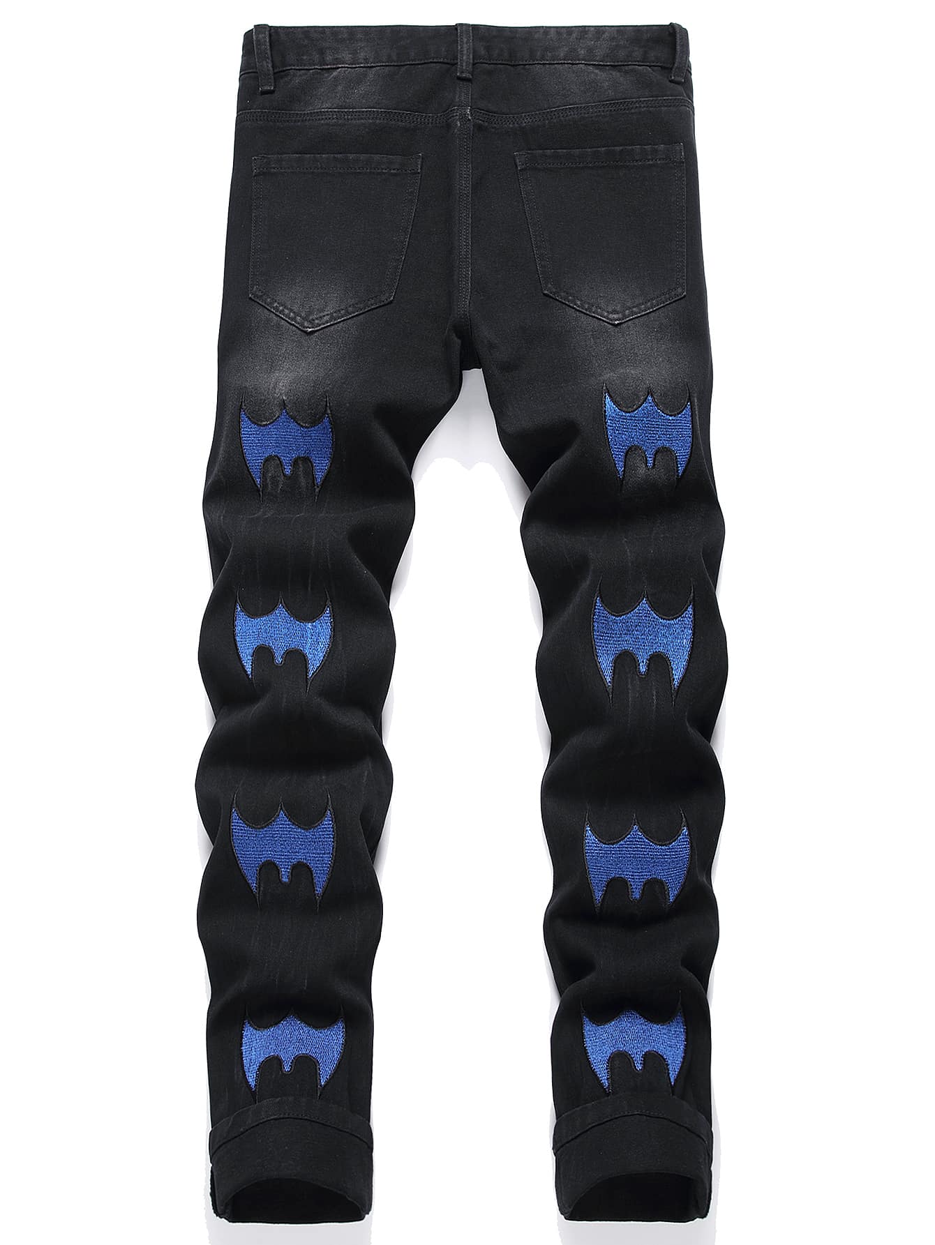 Men Embroidery Detail Pocket Jeans - Black - View 1