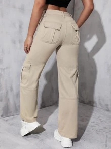 Flap Pocket Cargo Jeans - Khaki - View 2