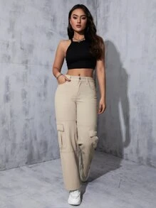 Flap Pocket Cargo Jeans - Khaki - View 3