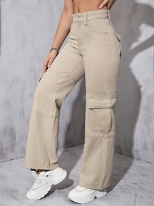 Flap Pocket Cargo Jeans - Khaki - View 4
