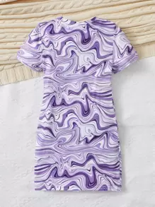 SHEIN 小女童滿版印花連衣裙 - 紫色 - 查看 2