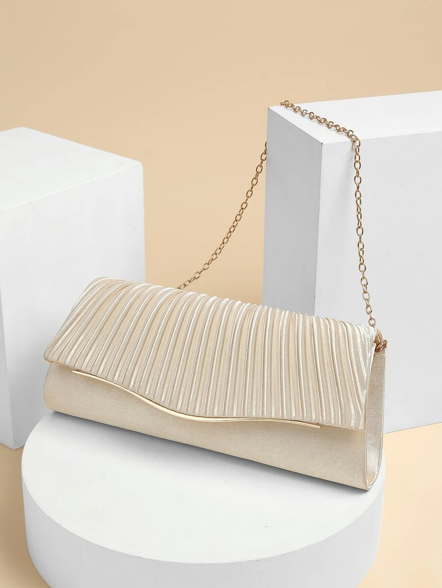 閃閃發光，閃亮迷人，優雅，精緻金屬裝飾緞面鏈條翻蓋方形包晚宴包，適合派對女孩，女士，女性完美適合派對，婚禮，舞會，晚餐/宴會，雞尾酒 送給女士的最佳禮物 - 香檳色 - 查看 1