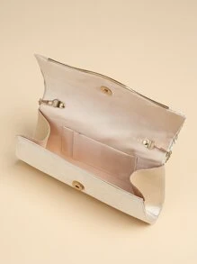 閃閃發光，閃亮迷人，優雅，精緻金屬裝飾緞面鏈條翻蓋方形包晚宴包，適合派對女孩，女士，女性完美適合派對，婚禮，舞會，晚餐/宴會，雞尾酒 送給女士的最佳禮物 - 香檳色 - 查看 4