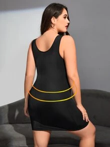 Plus Solid Shapewear Dress - Black - View 2
