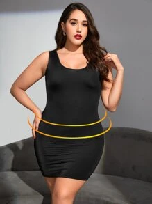 Plus Solid Shapewear Dress - Black - View 3