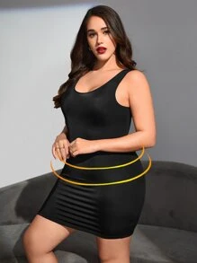 Plus Solid Shapewear Dress - Black - View 4