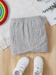 SHEIN Váy bé gái Gân đan màu trơn Giải trí - Màu Xám nhạt - Xem 1