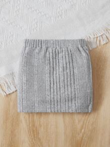 SHEIN Váy bé gái Gân đan màu trơn Giải trí - Màu Xám nhạt - Xem 2