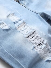 Men Ripped Frayed Bleach Wash Jeans - Light Wash - View 5