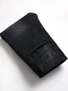 Quần Jeans Ống Đứng Ôm Rách Có Miếng Dán Chữ Và Gấu Cho Nam - màu đen - Xem 3